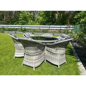 Nagy étkezőgarnitúra technorattanból (6 szék + asztal) MODERNO világosszürke