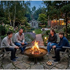 Nagy, masszív öntöttvas kerti tűzrakóhely 60 cm táborozáshoz