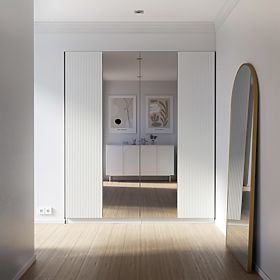 Négyajtós Neroli szekrény, egyszerű hornyok/tükör, fehér, lectus