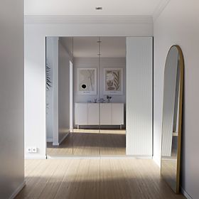 Négyajtós Neroli szekrény, tükör/egyszerű vájatok, fehér