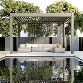 Önállóan álló Lumera kerti pergola alumíniumból, 4x4 m, bioklimatikus, LED világítás, elektromos