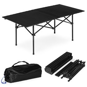 Összecsukható túraasztal 120x55 cm kempingezéshez, táskával, fekete MultiGarden