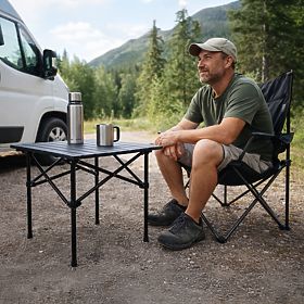 Összecsukható túraasztal 53x55 cm kempingezéshez, táskával, fekete MultiGarden