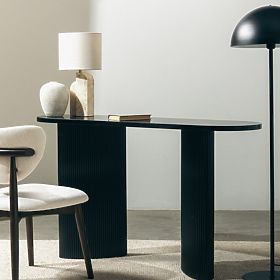 Pauline íróasztal/konzol 140 cm, fekete, lamellás, lectus