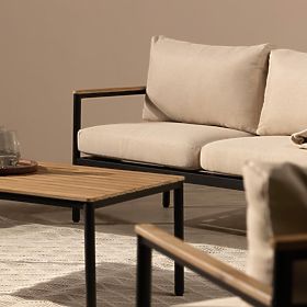 Porticello kerti bútorkészlet, alumínium, akácfa FSC, teakfa megjelenés, bézs/fekete