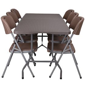 RATTAN catering készlet 180 cm-es asztal + 6 szék