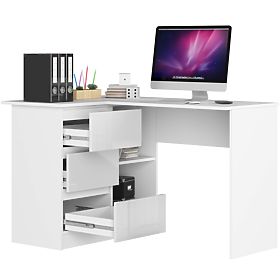 SAROK ÍRÓASZTAL B16 124 cm BAL 3 FIÓK PK FEHÉR / FEHÉR FÉNYES