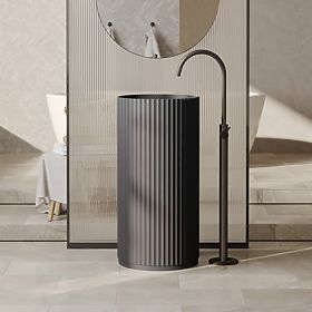 Szabadon álló Ciriola mosdó, kompozit, 45x90 cm, sötétszürke, bordázott