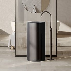 Szabadon álló Ciriola mosdó, kompozit, 45x90 cm, sötétszürke, bordázott