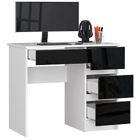 SZÁMÍTÓGÉPASZTAL A-7 90 cm JOBBOS PK FEHÉR / FEKETE FÉNYES