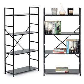 Széles fa polc 4 polccal, modern LOFT fekete