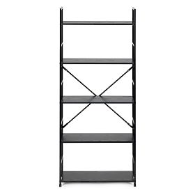 Széles fa polc modern LOFT 5 polcos fekete, MODERNHOME