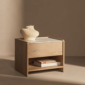 Tanami éjjeliszekrény Cremona Torro tölgy, Crystal márvány, lekerekített