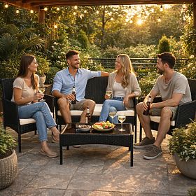 Technorattan kerti bútor szett pad asztal szék fekete MultiGarden, MultiGarden