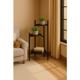 Virágállvány, dekoráció, 3 szintes, fekete, ModernHome